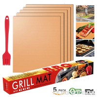 FLY5D Copper Grill Mat and Bake Mat Set of 5 Non Stick BBQ Grill & Baking Mats - Reusable  FDA Approved  PFOA Free.for Gas  Charcoal  Electric Grill Oven and More (15.7 x 13 inch)(golden) - B07DVJN6MQ
